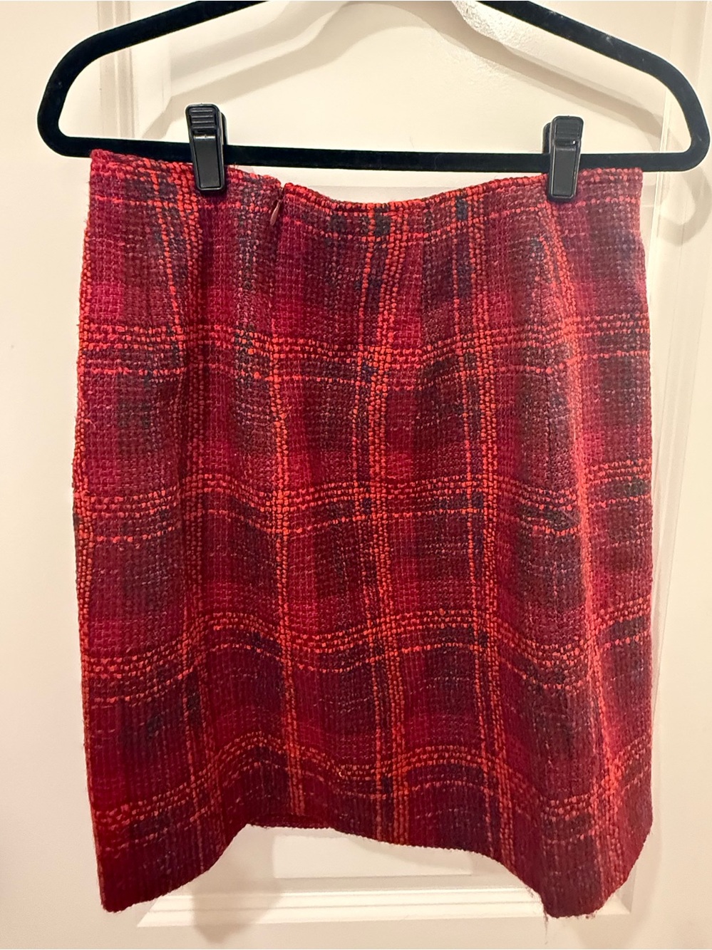 Vintage The Limited Red Plaid Tweed Wool Blend Pencil Skirt